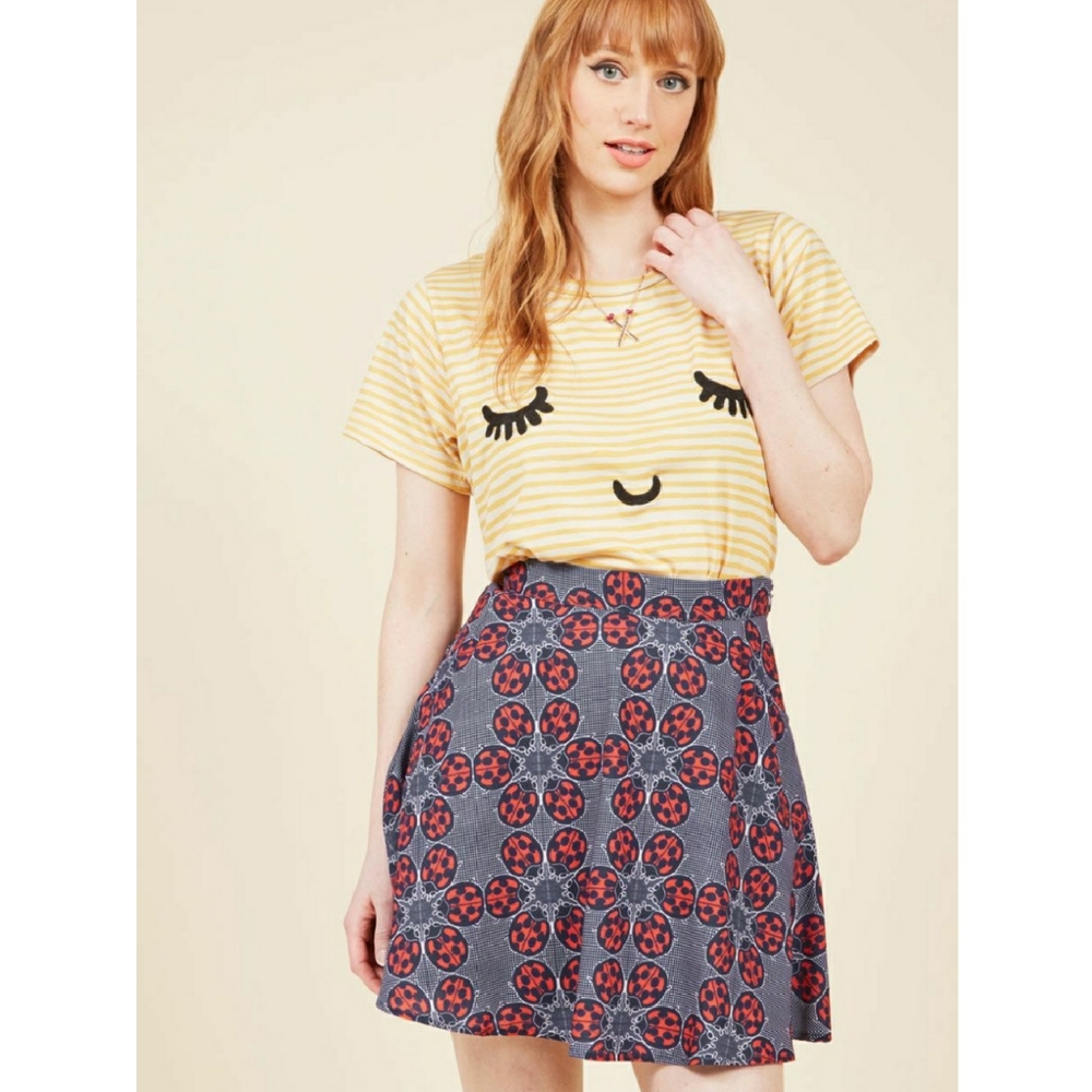 Modcloth Ladybug Print Whimsical Ambitions Skater Skirt